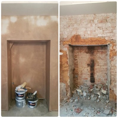 Old fireplace Refurb and adjustment to suit American style fridge freezer.